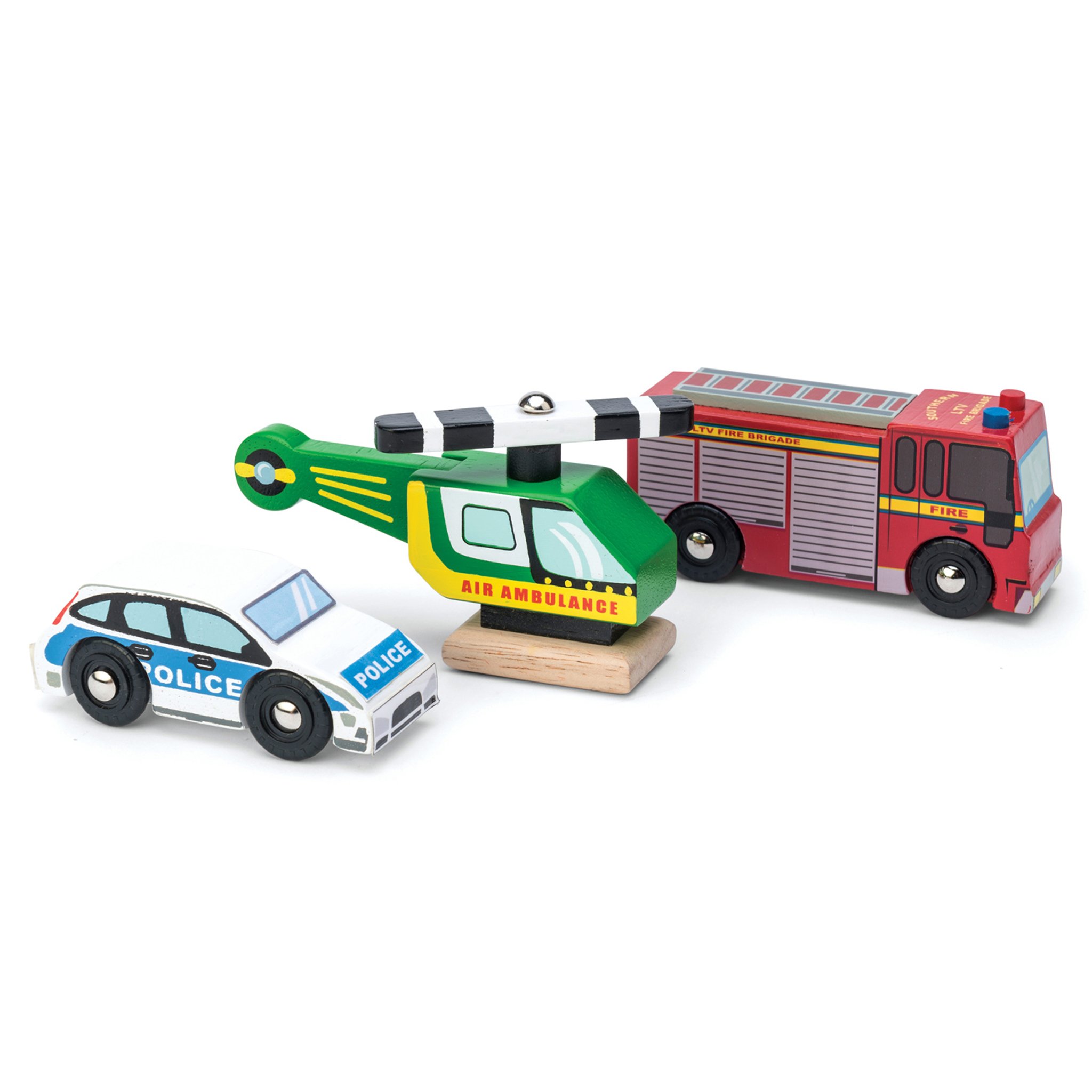 TV465-Emergency-Wooden-Vehicles-Police-Car-Helicopter-Fire-Truck