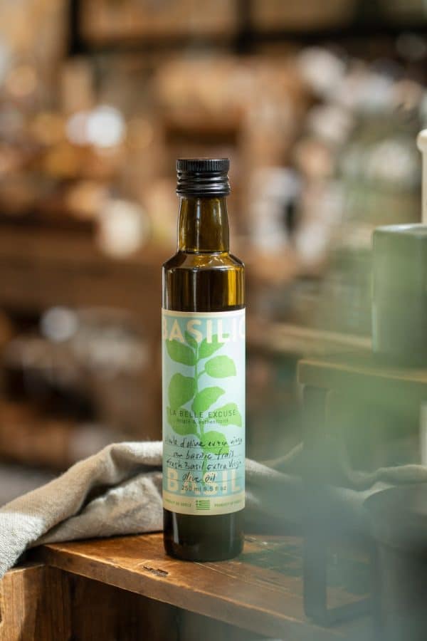 Huile d'olive Verte Extra-vierge au basilic- La Belle Excuse
